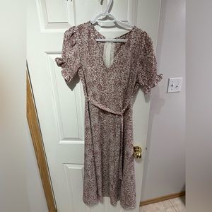 Floral puff sleeve tied waist dress